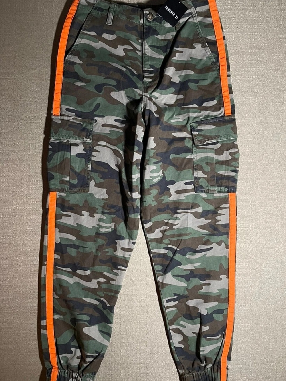 Forever 21 Camo Cargo Joggers with Orange Stripes